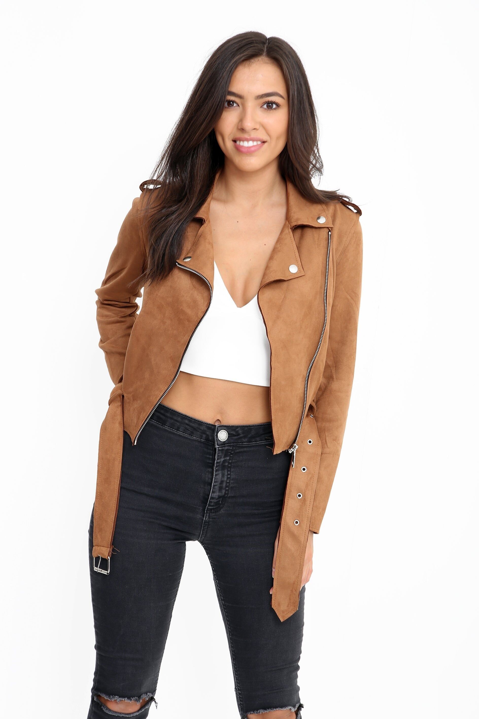 Giacca da motociclista con cerniera in finta pelle scamosciata