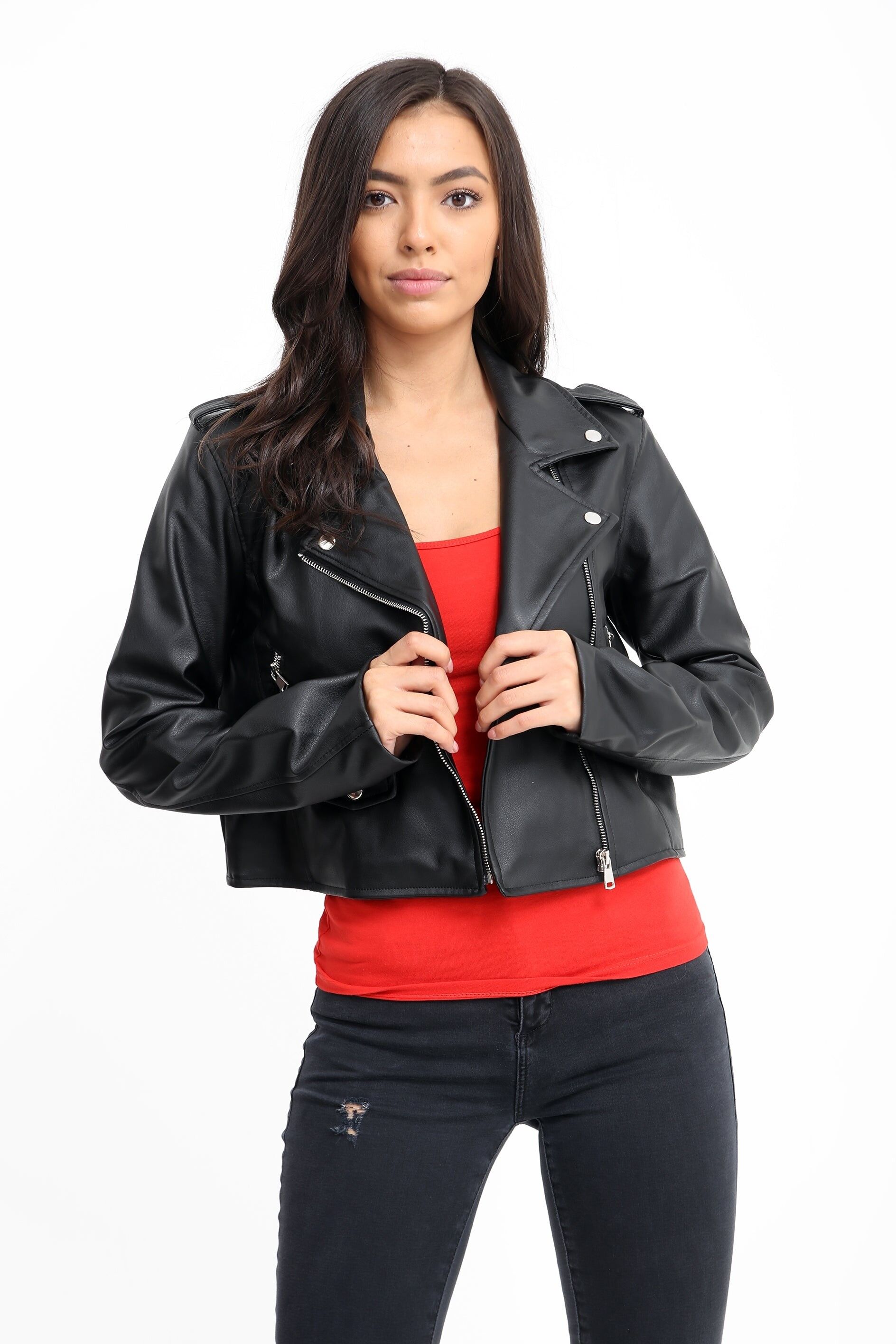 Giacca da motociclista corta in finta pelle