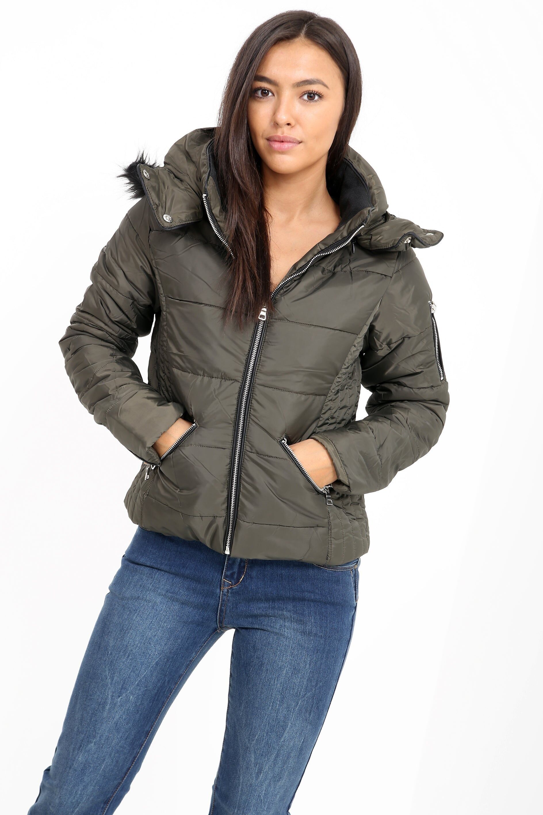 Giacca imbottita con collo in pelliccia staccabile