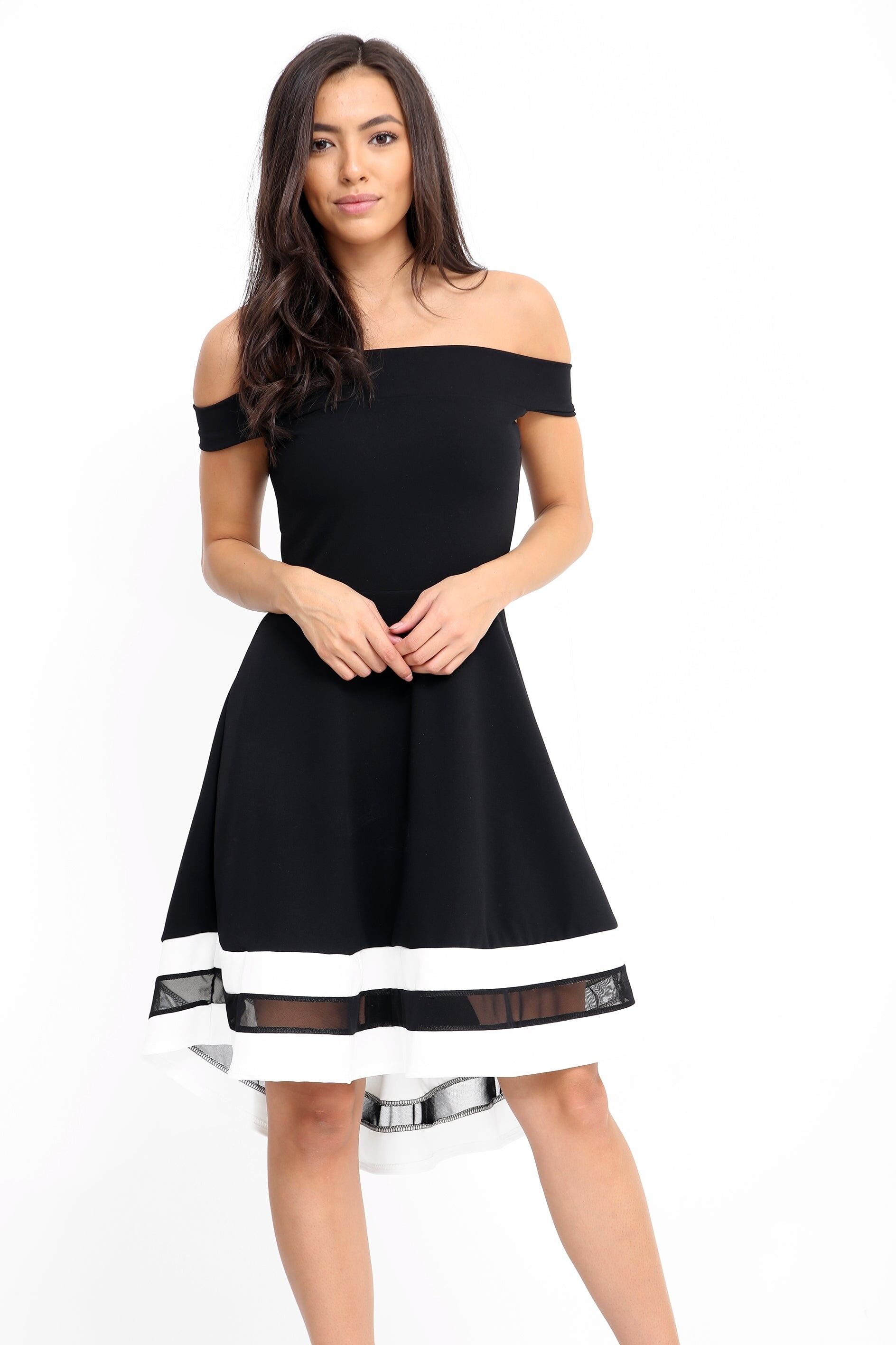 Abito skater Bardot con inserti in rete