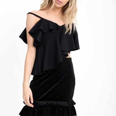One Shoulder Asymmetric Frill Top
