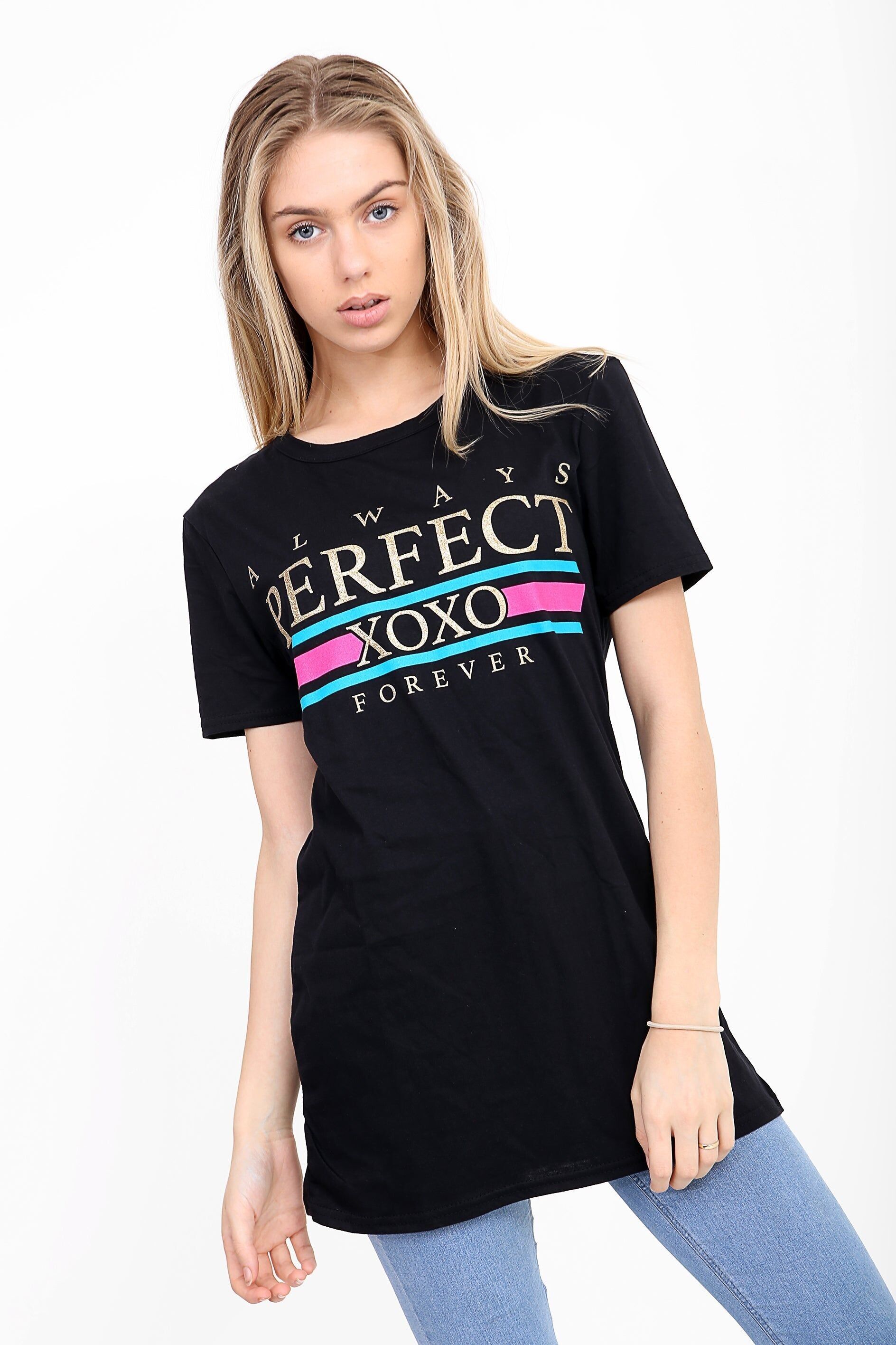 Maglietta stampata con slogan Always Perfect