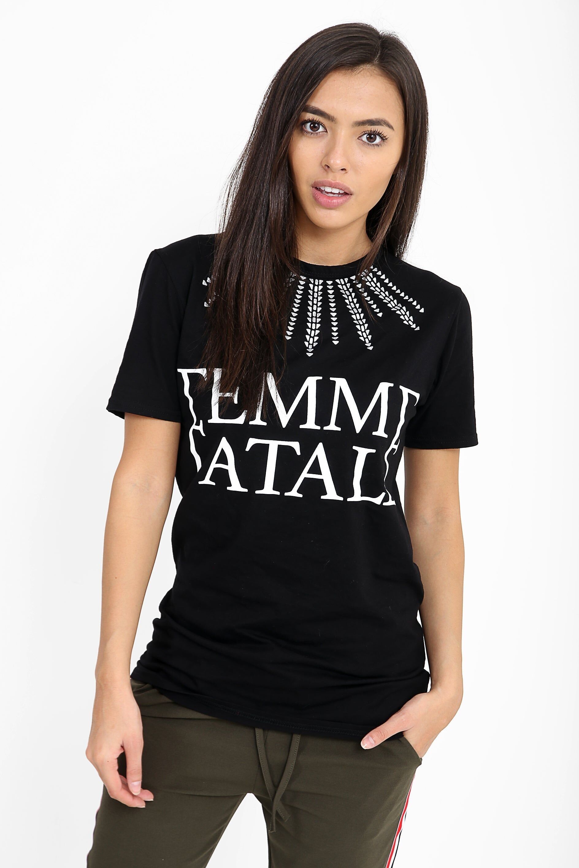 Maglietta con stampa slogan Femme Fatale