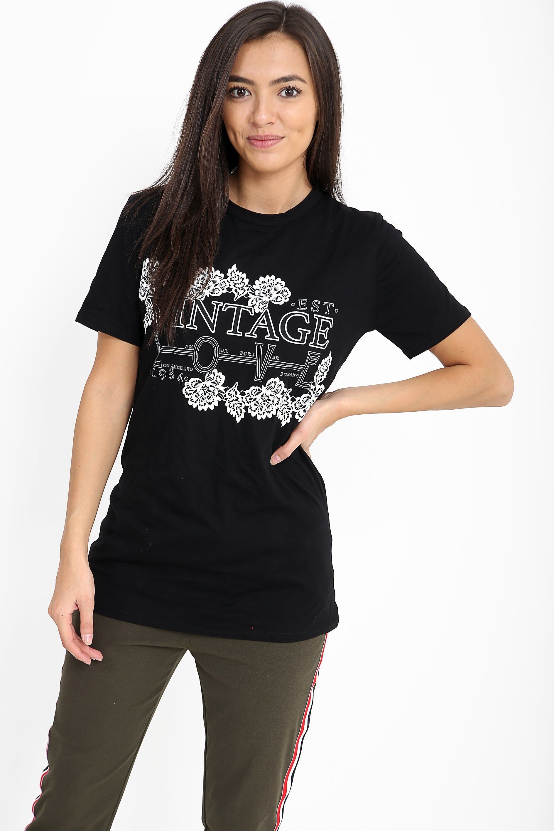 Maglietta con stampa slogan d'amore vintage