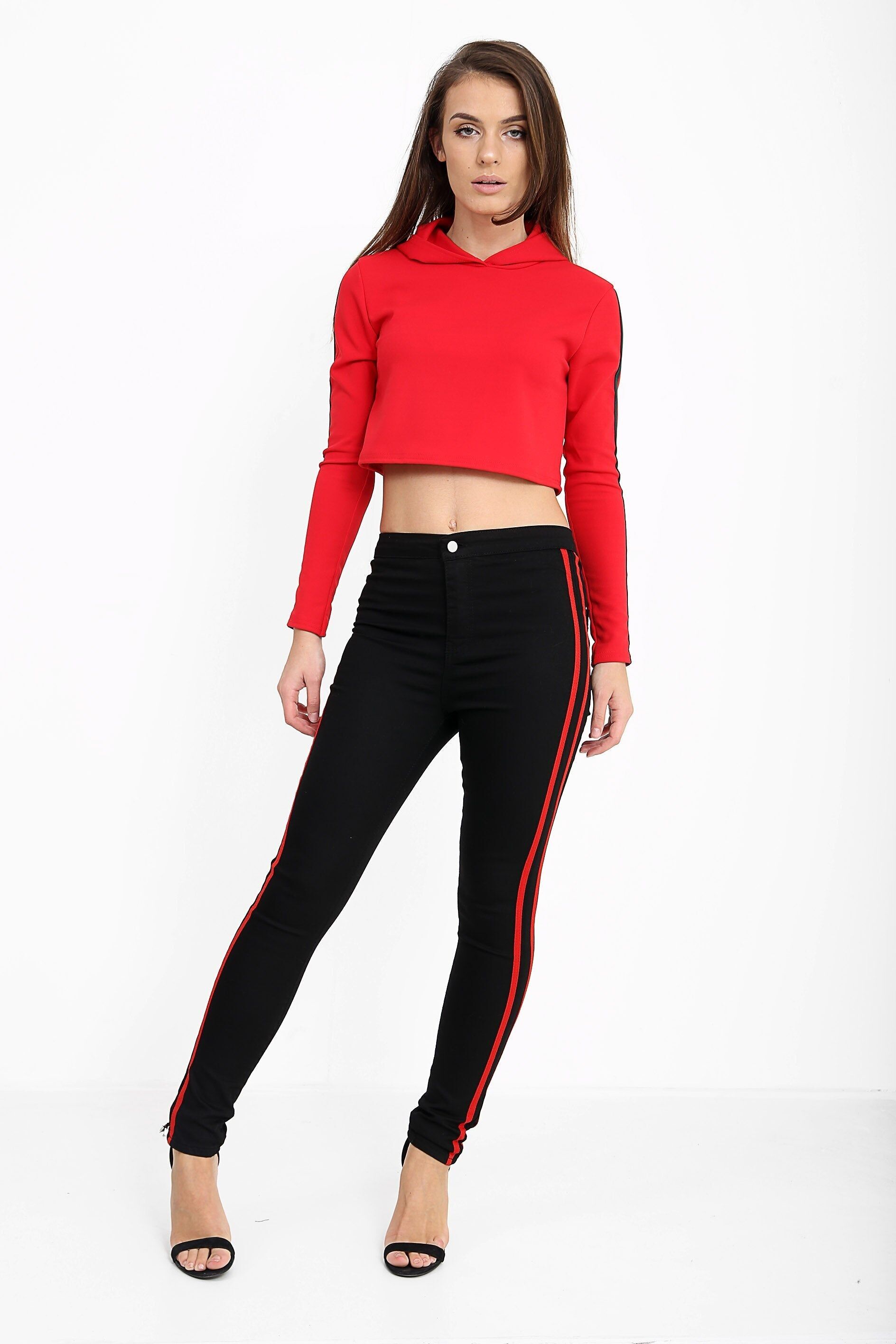 Jeans skinny a righe rosse