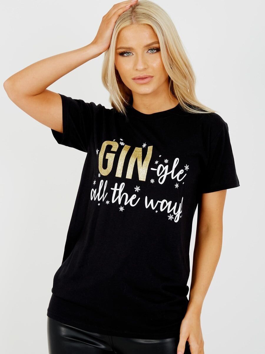 Maglietta stampata con slogan GIN-gle
