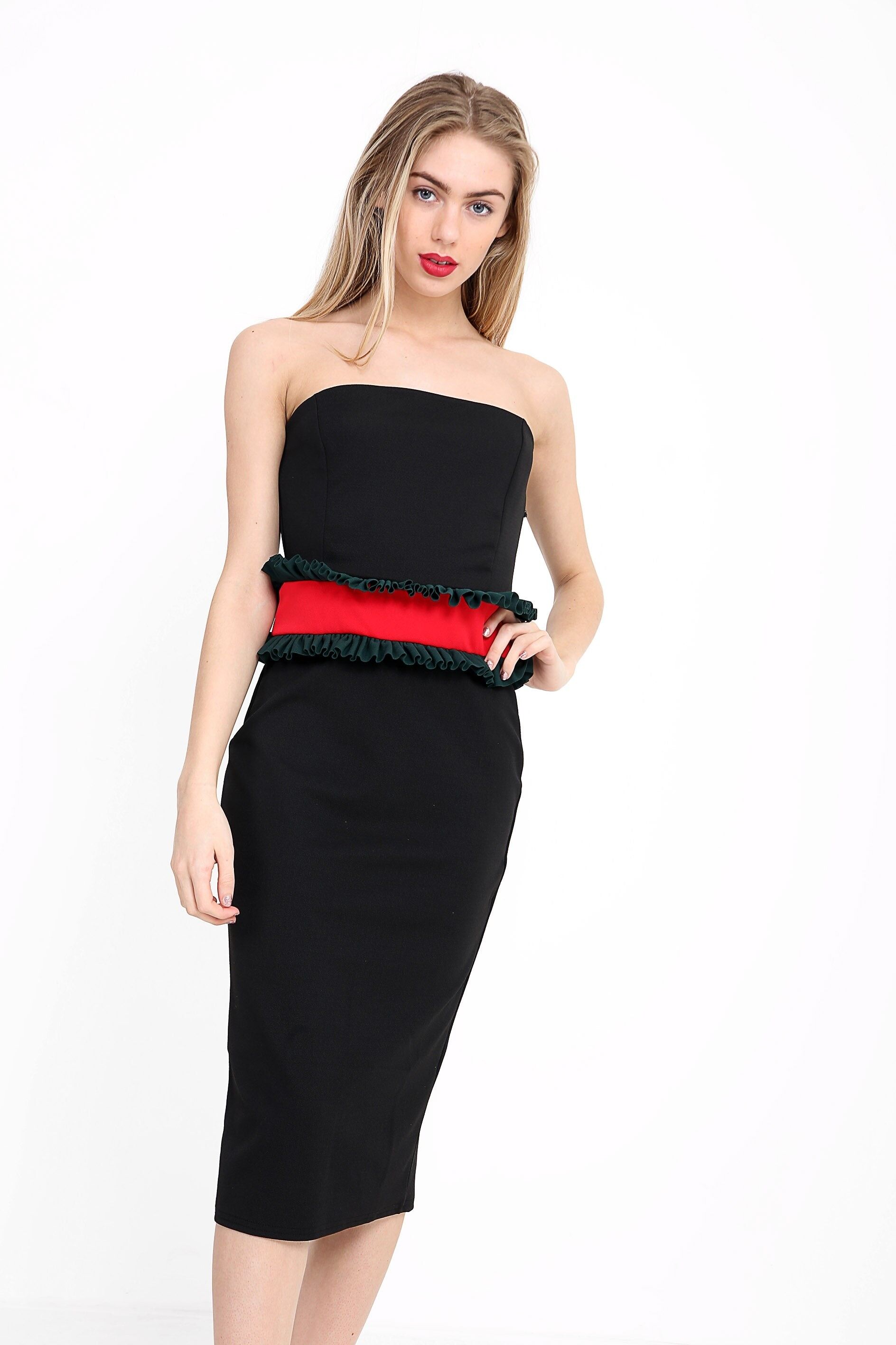 Abito midi con volant a fascia