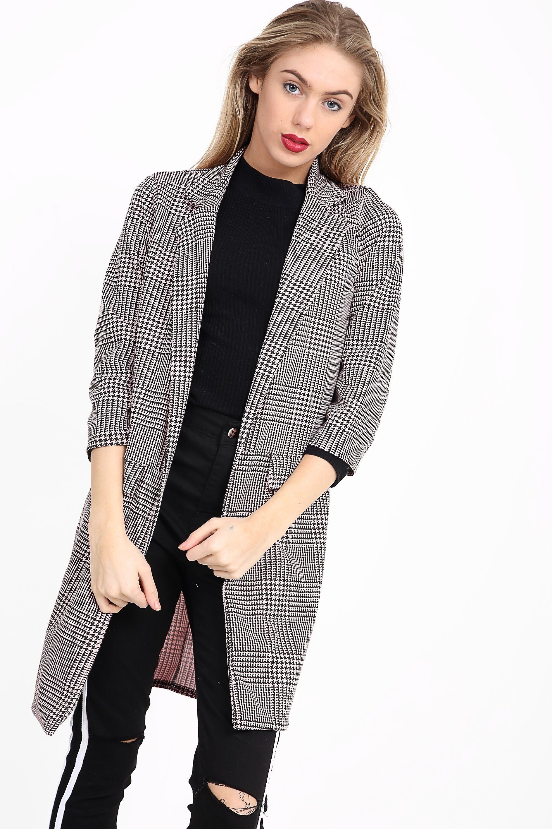 Cappotto spolverino con motivo pied de poule a quadri multipli