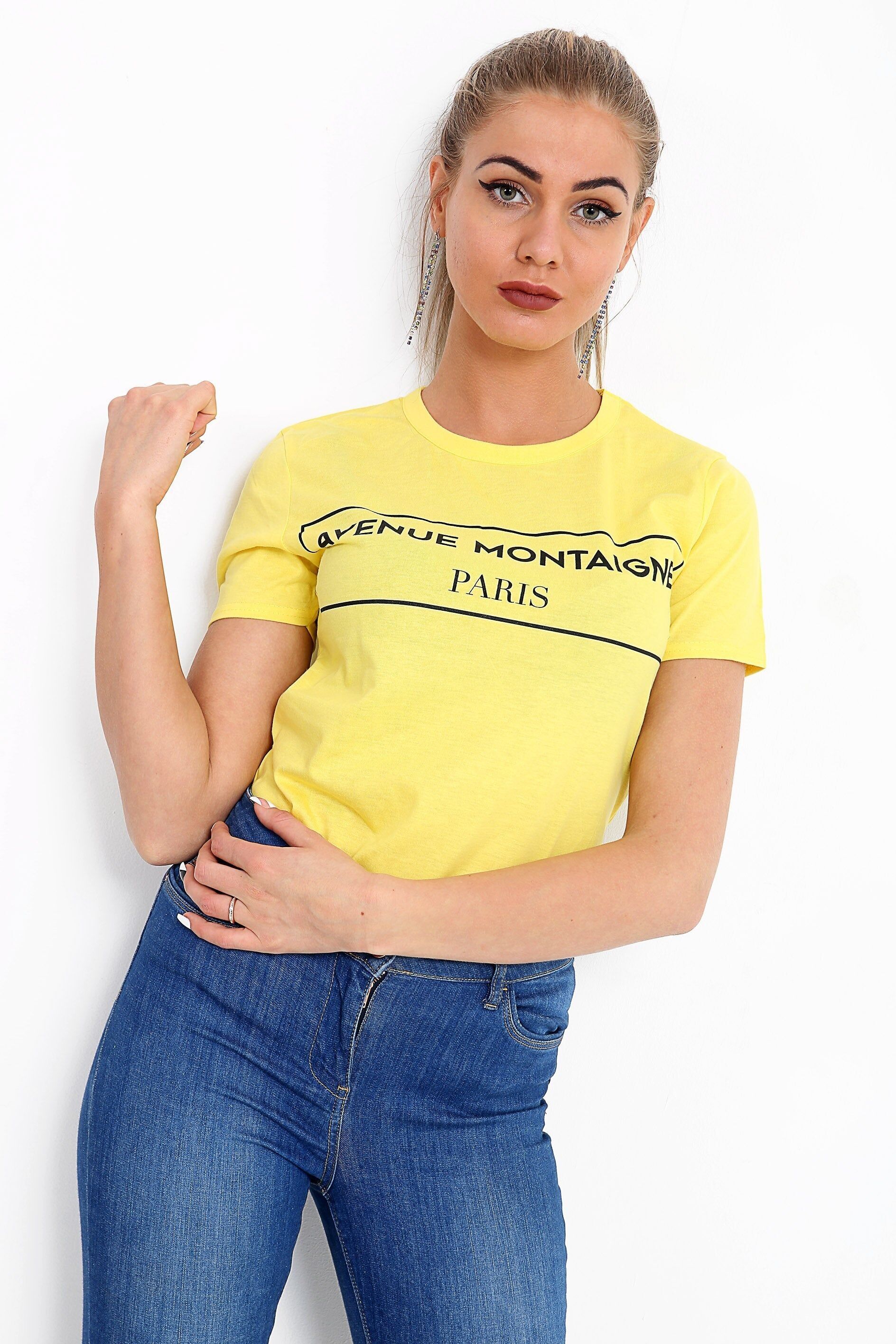 Maglietta stampata con slogan Avenue Montaigne