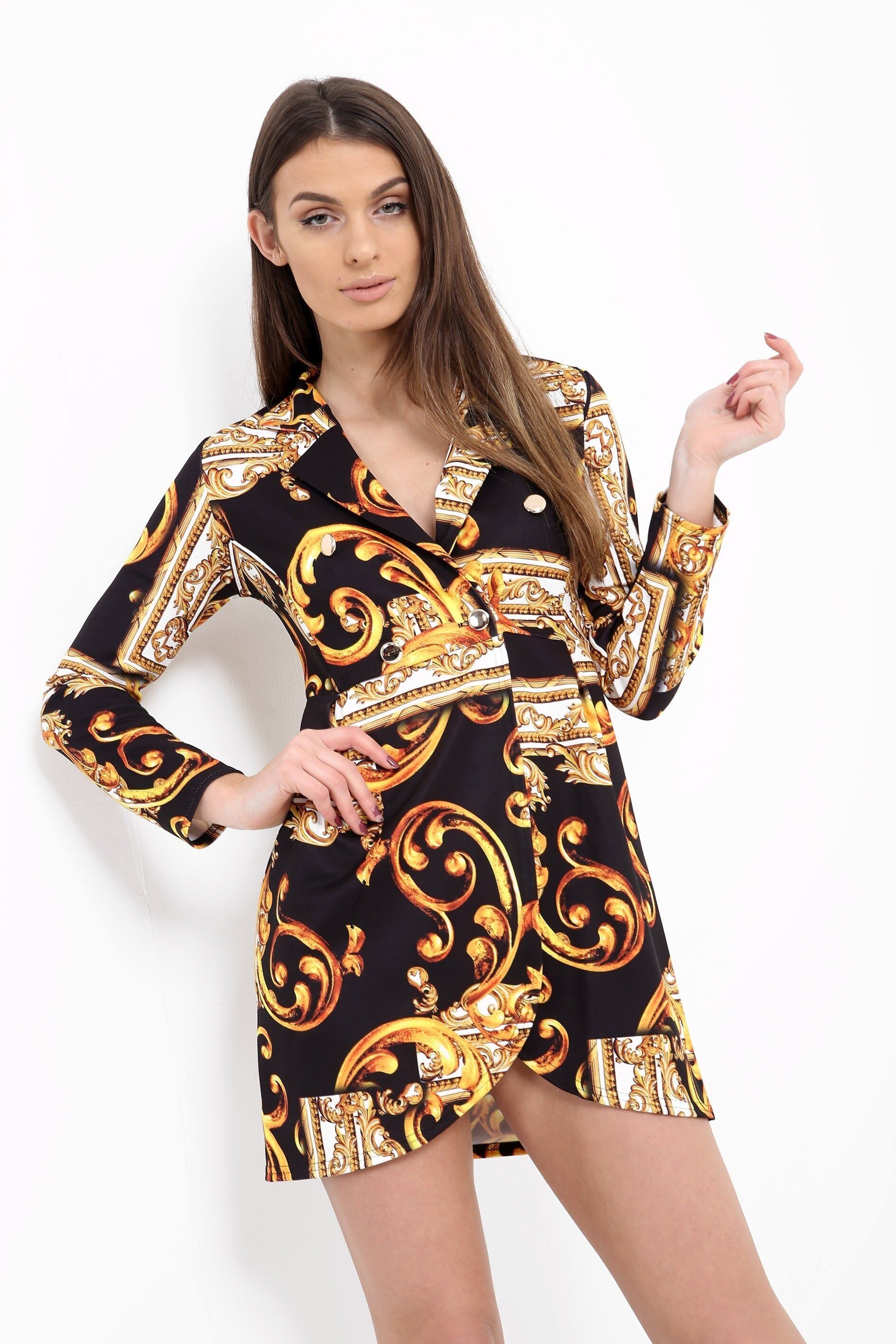 Abito lungo blazer con stampa fantasia