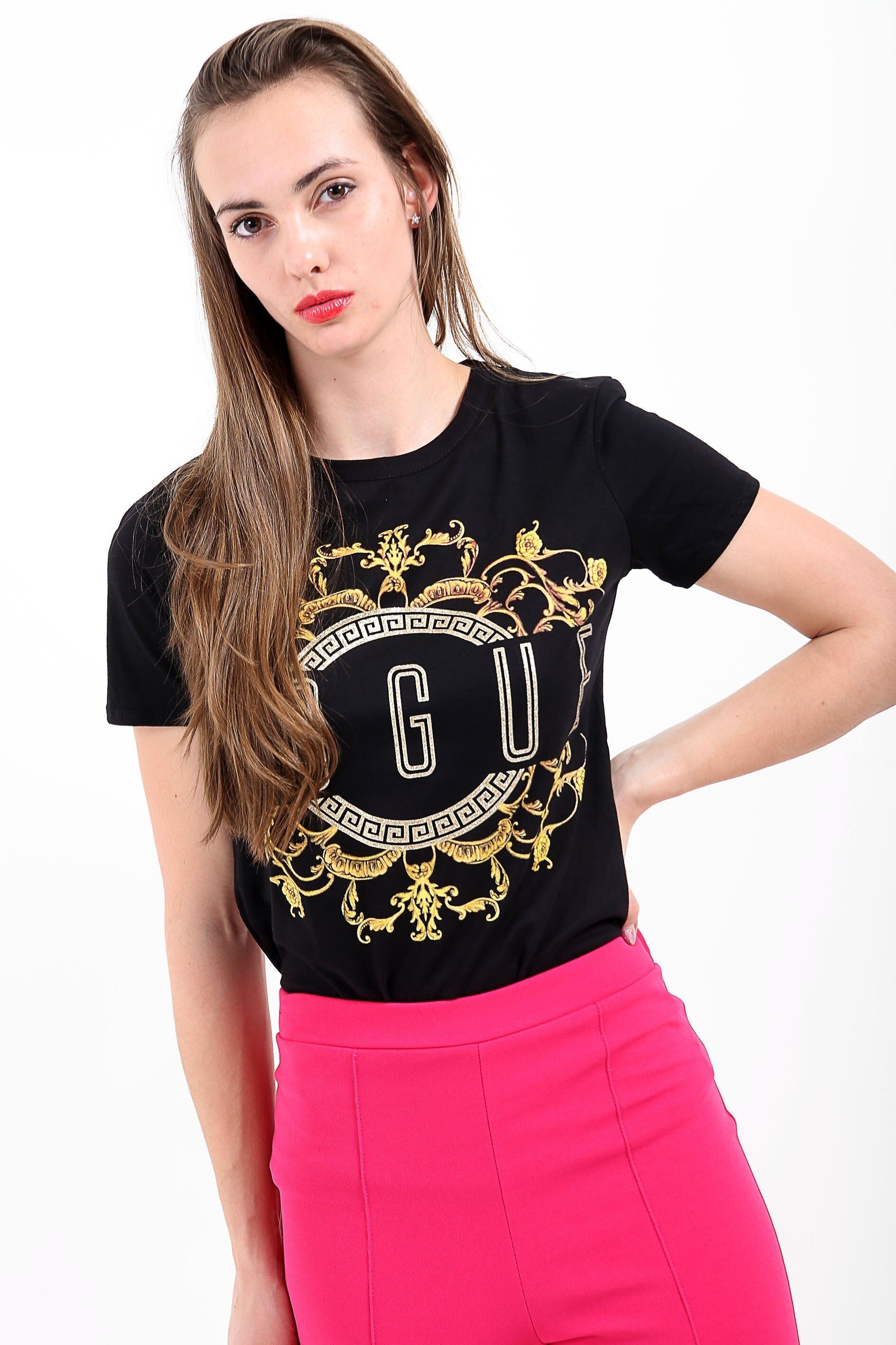 Patterned Print Vogue Slogan T Shirt