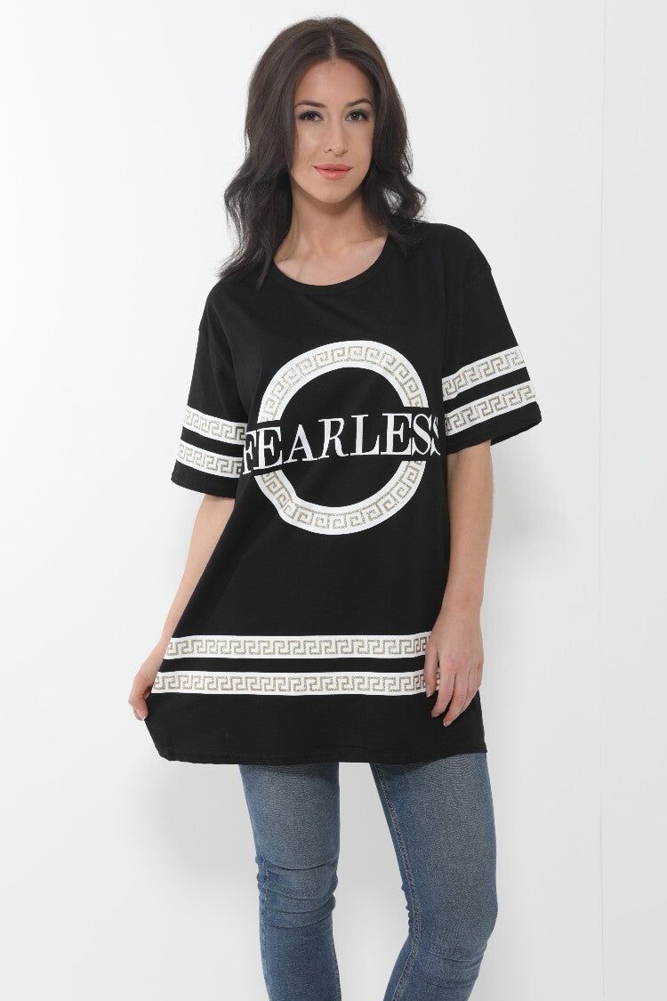 Maglietta oversize con stampa slogan Fearless