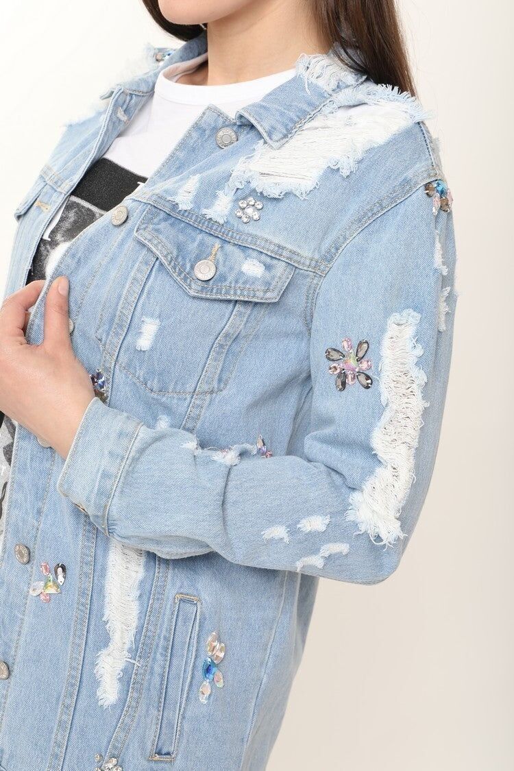 Giacca in denim invecchiato decorato