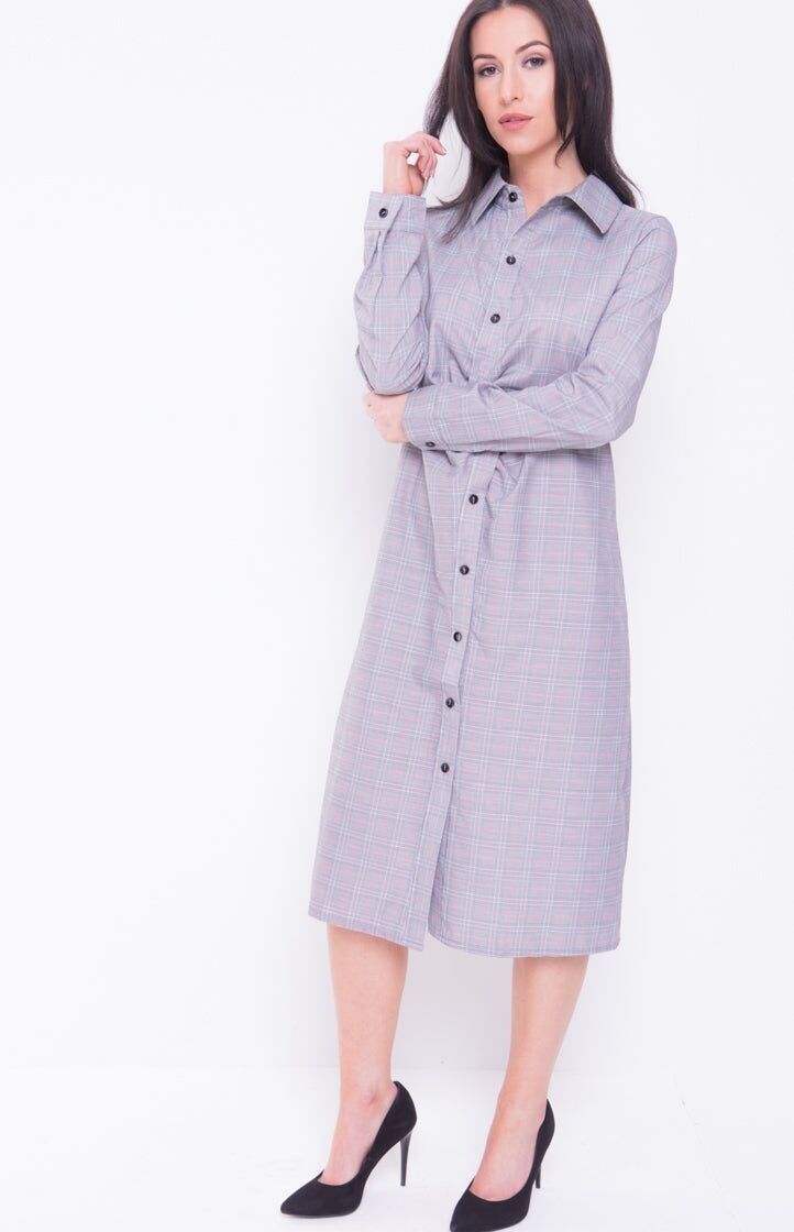 Abito camicia lungo con motivo a quadri intrecciati sul davanti