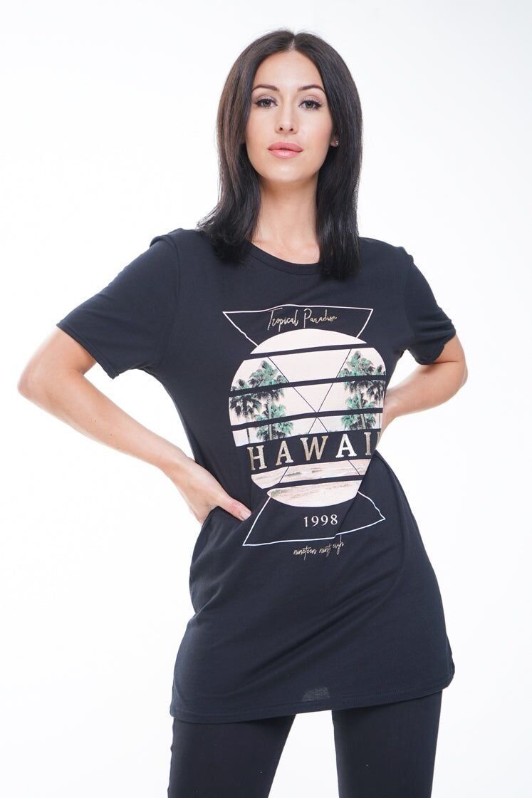 T-shirt con grafica glitterata con slogan HAWAII
