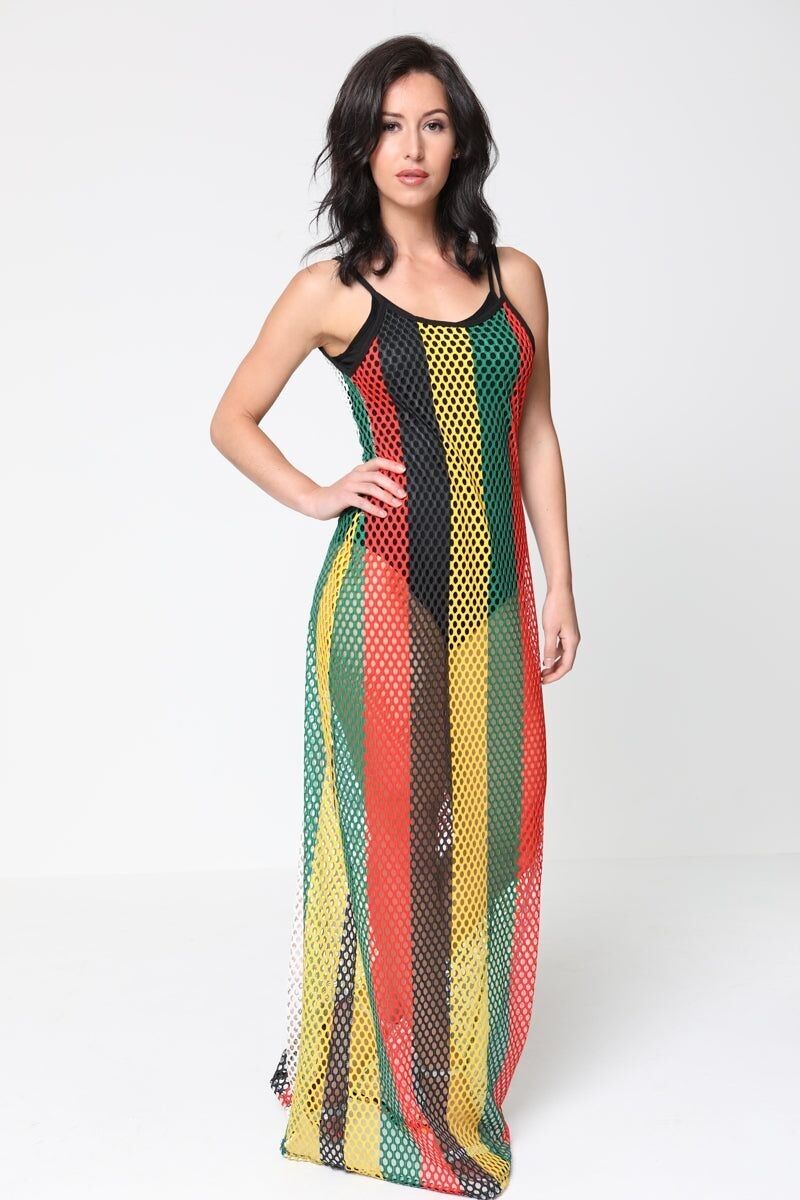 Abito lungo a rete a righe multiple