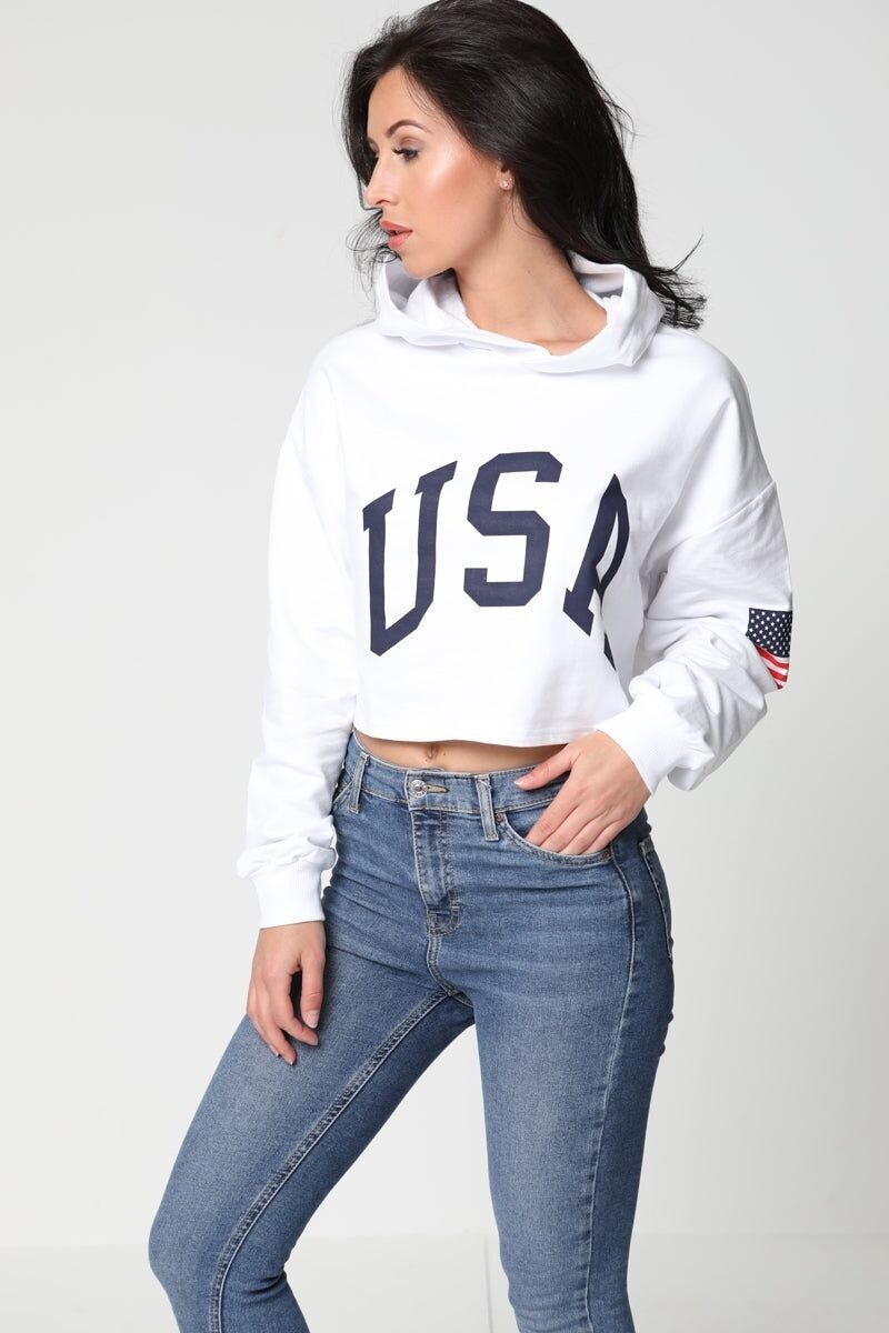 Felpa con cappuccio oversize con stampa USA