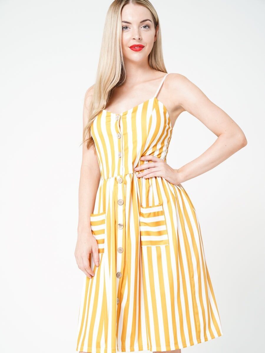 Abito canotta a righe con bottoni sul davanti