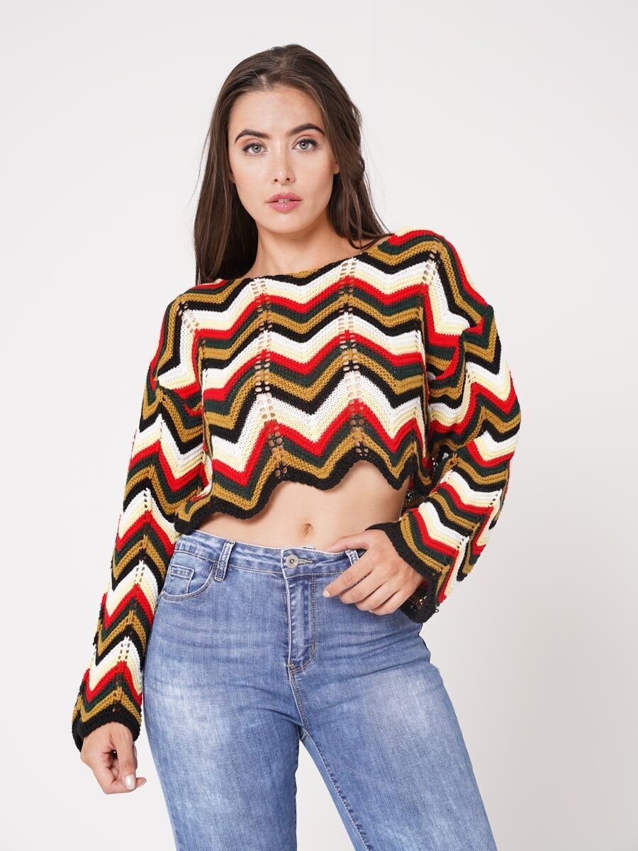 Maglione lavorato a maglia corto multicolore