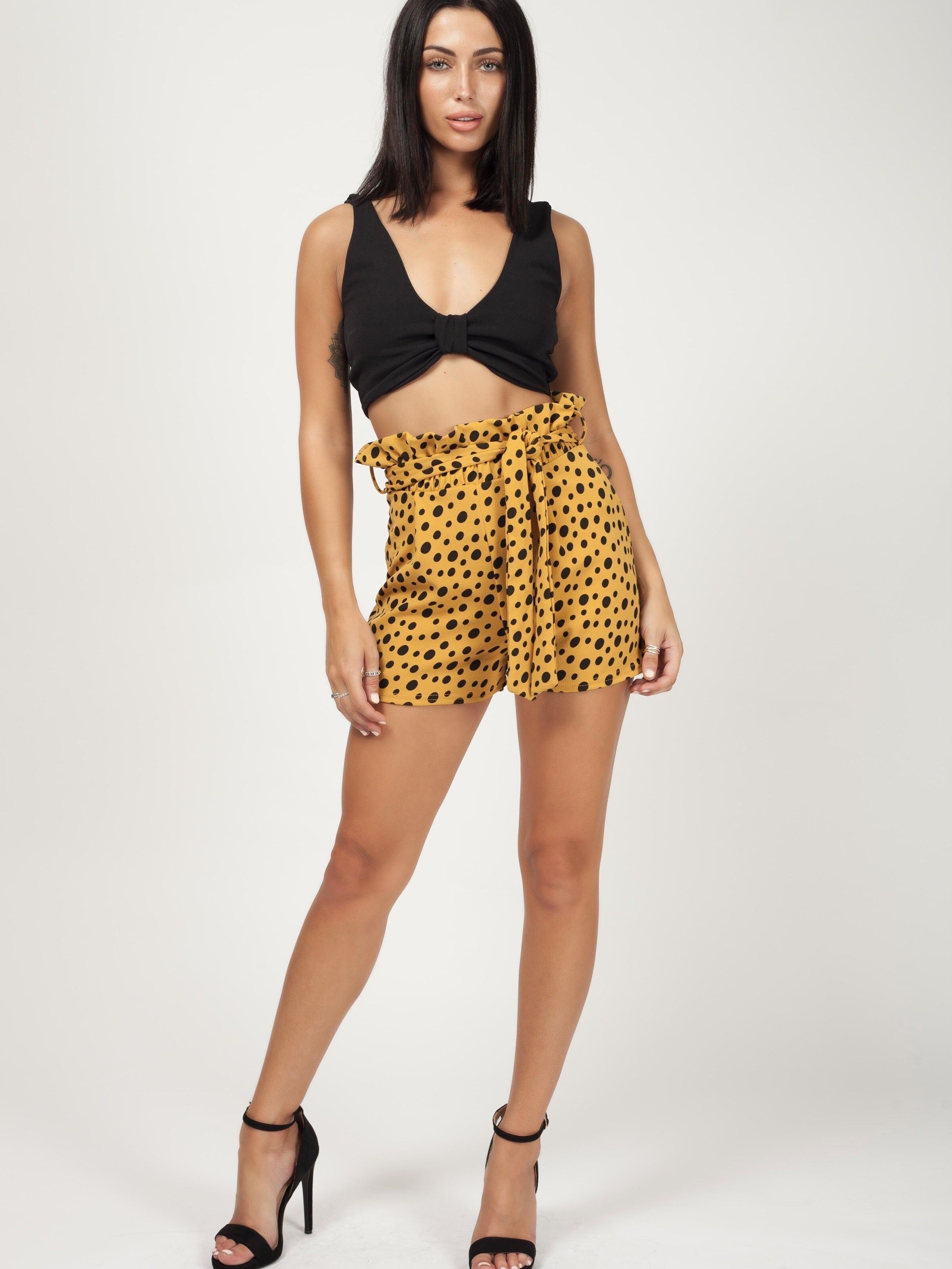 Pantaloncini con cintura in carta con stampa dalmata