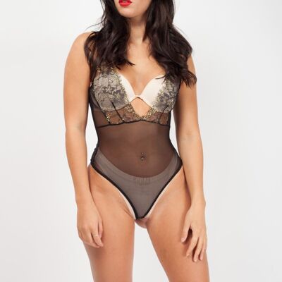 Body de malla con encaje de lúrex