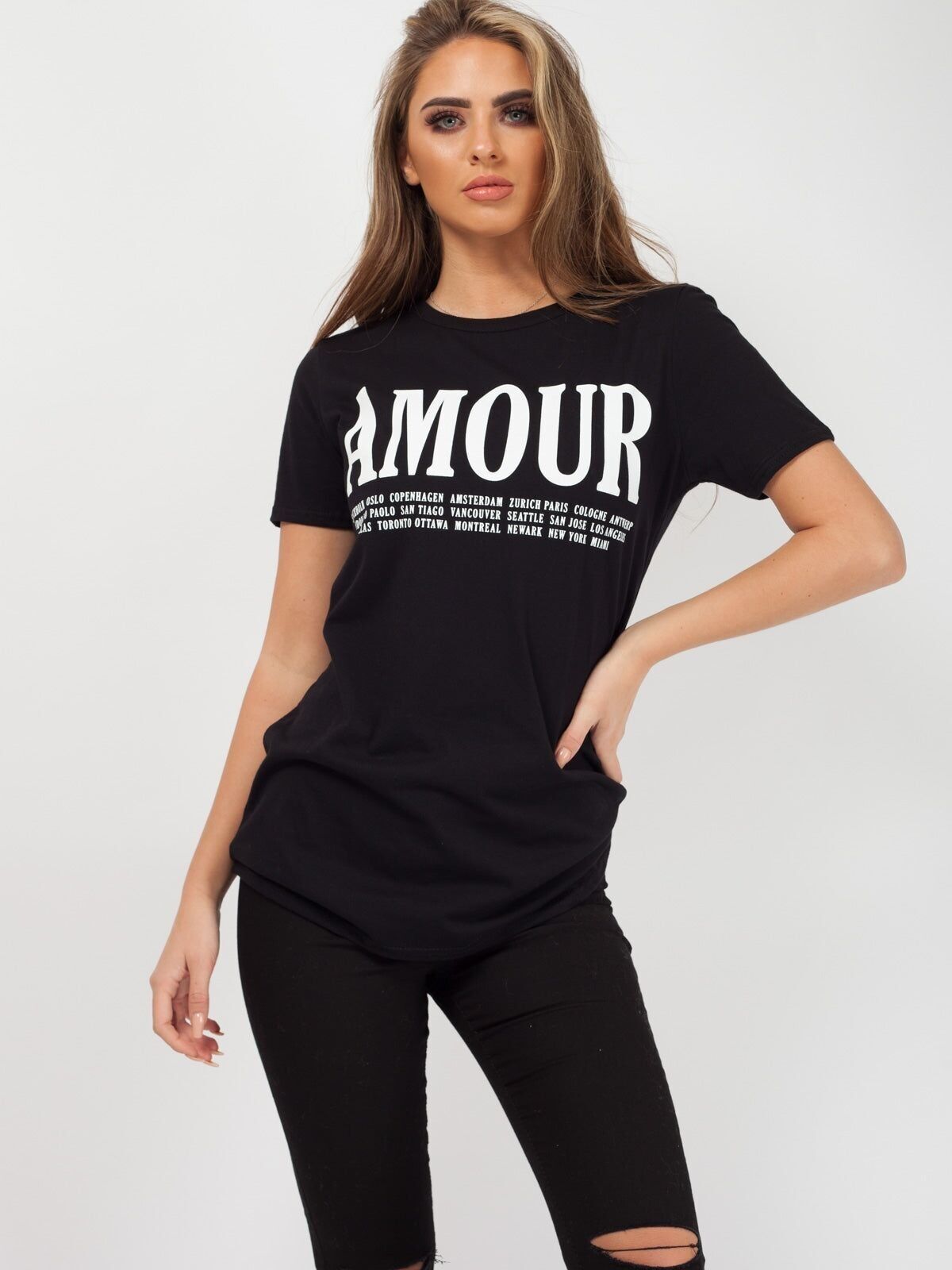 Maglietta stampata con slogan Amour