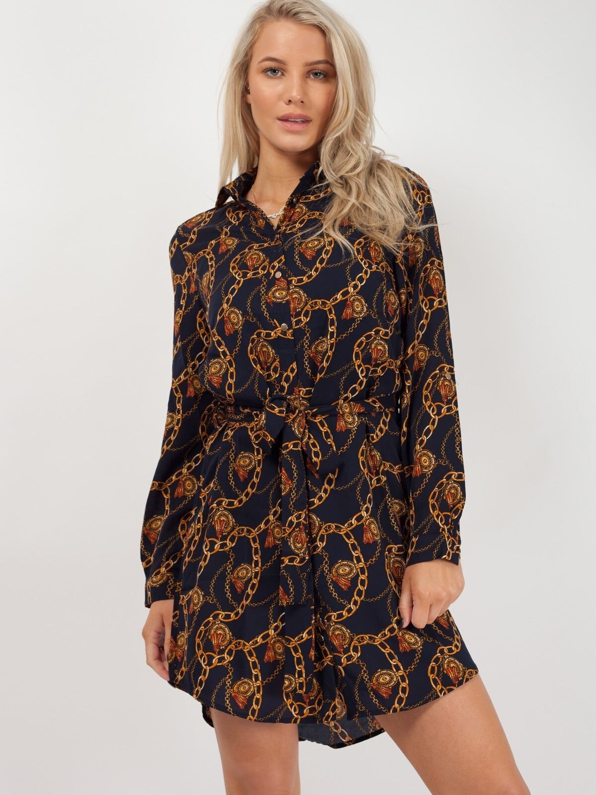 Abito camicia con stampa a catena