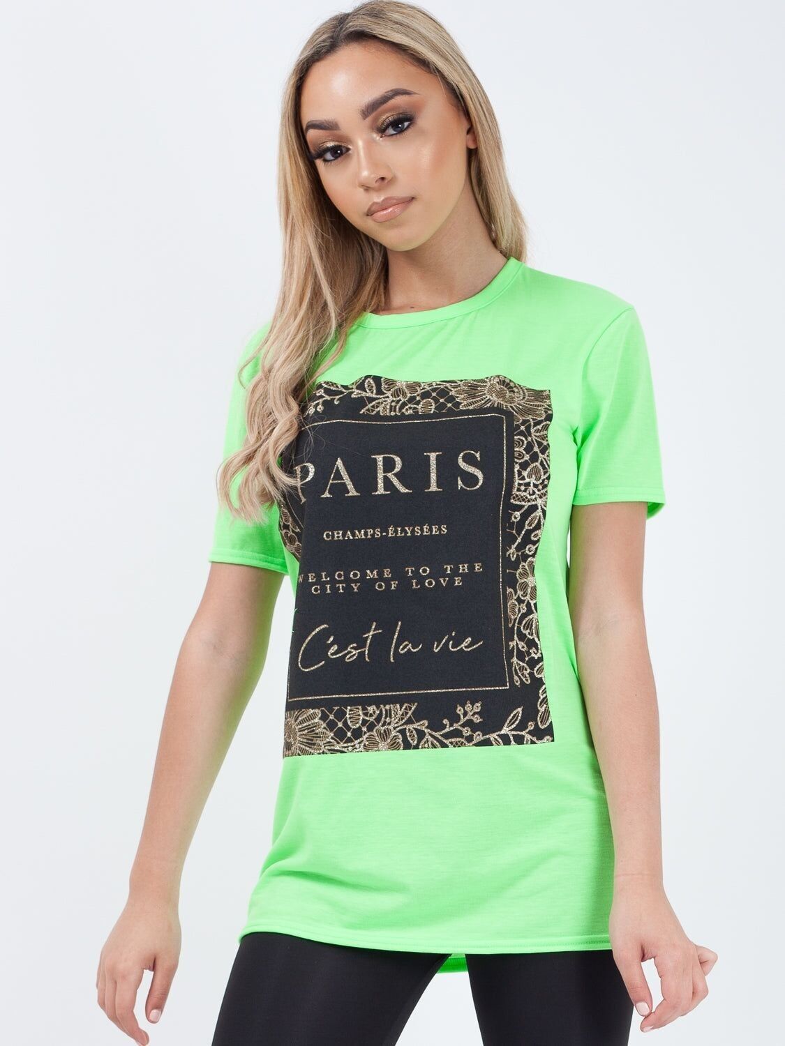 T-shirt con stampa slogan glitter PARIS