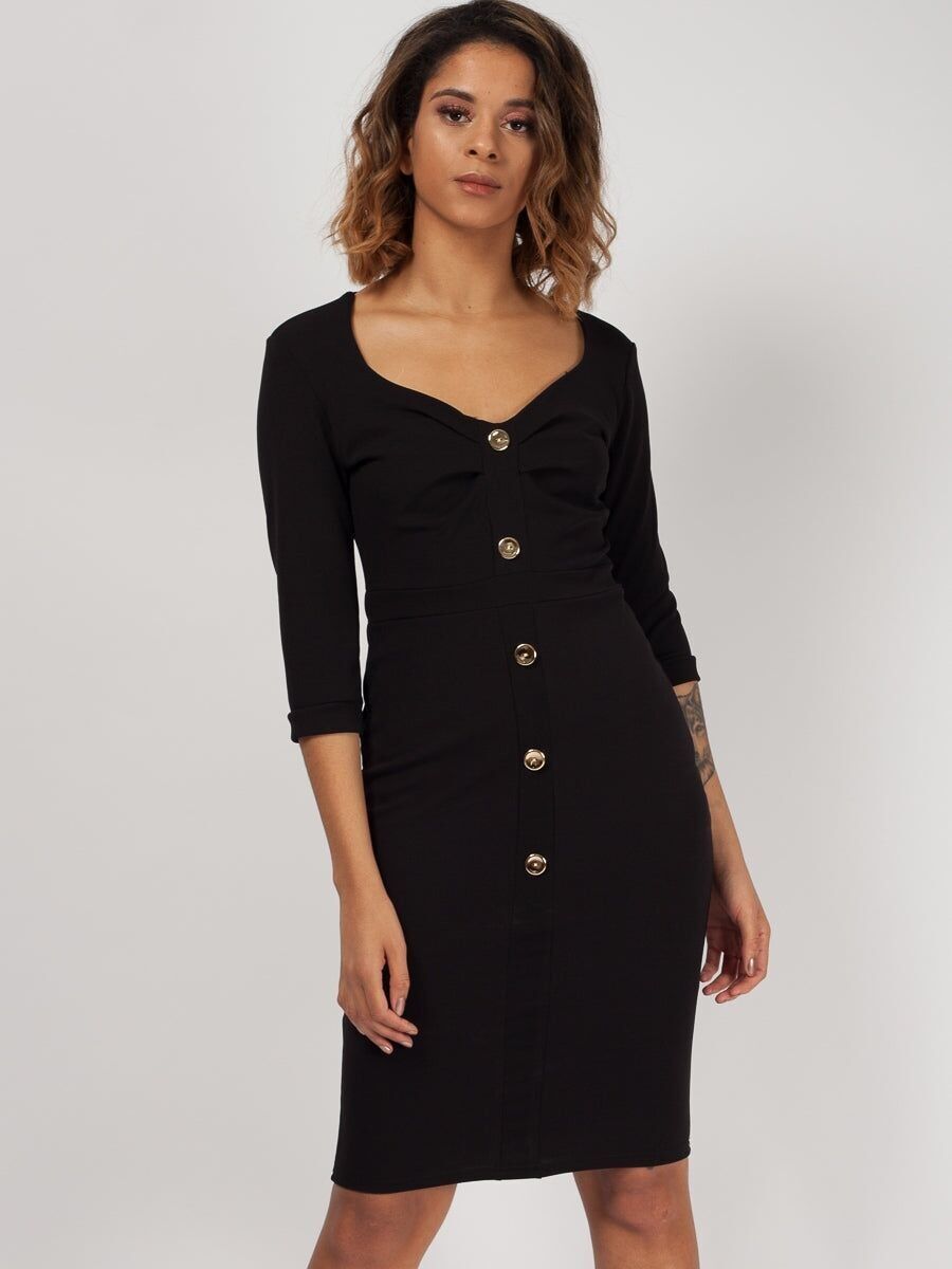 Abito midi con bottoni dorati sul davanti