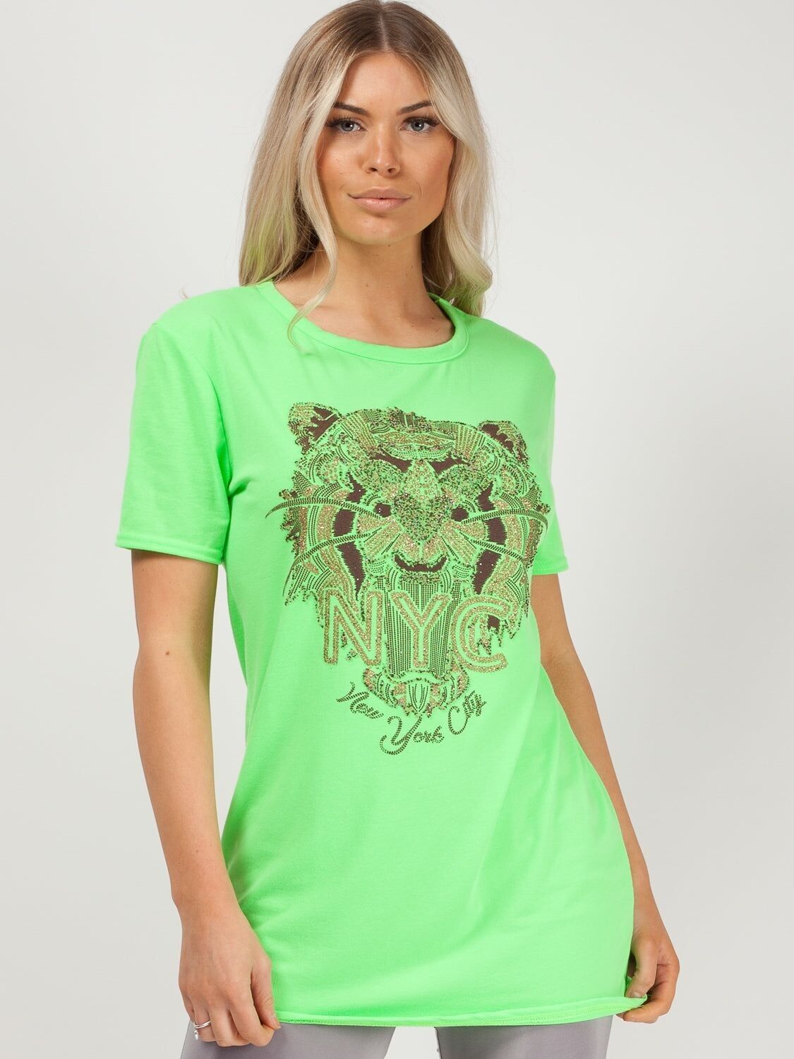 T-shirt con stampa tigre glitterata