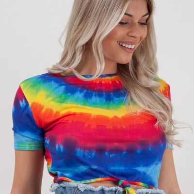 Top corto con stampa tie-dye e nodo frontale