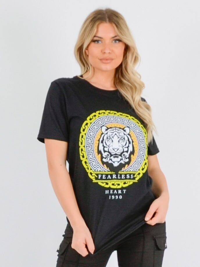 T-shirt con stampa tigre senza paura