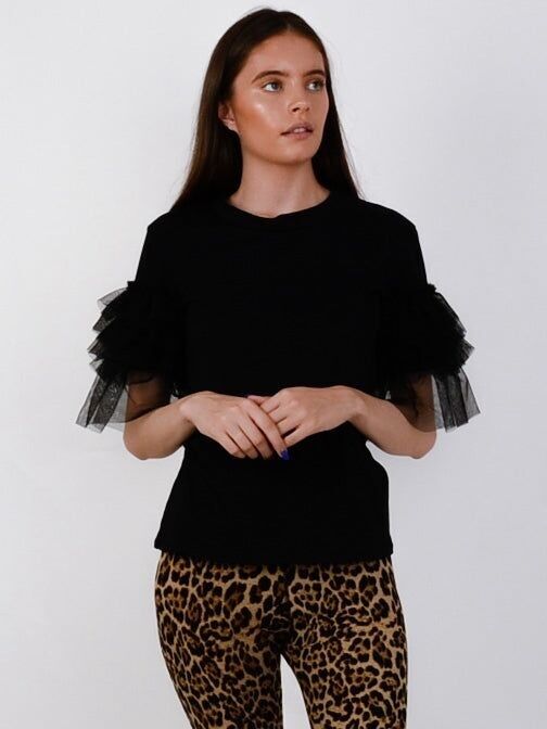 T-shirt a maniche lunghe a strati in rete