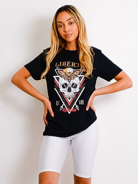 Maglietta stampata con teschio Liberte
