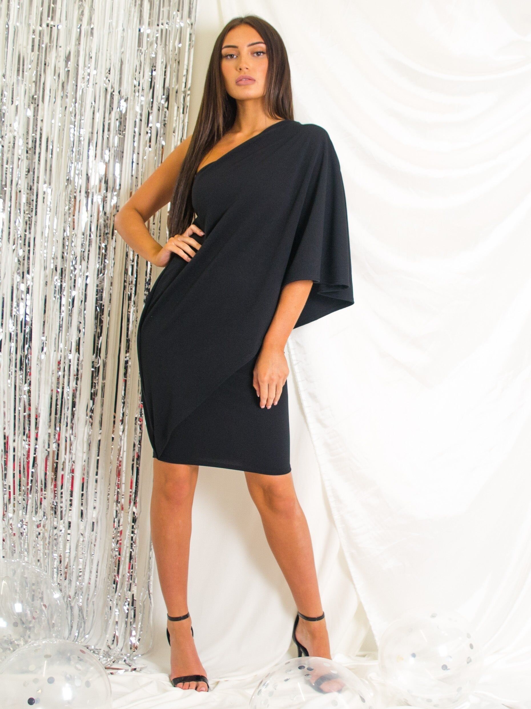 Drapiertes Wickelkleid mit One-Shoulder-Träger