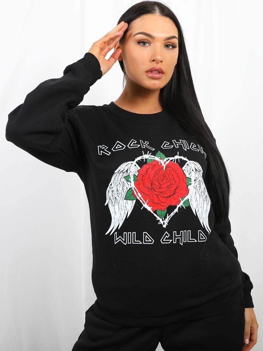 Felpa con grafica Rock Chic