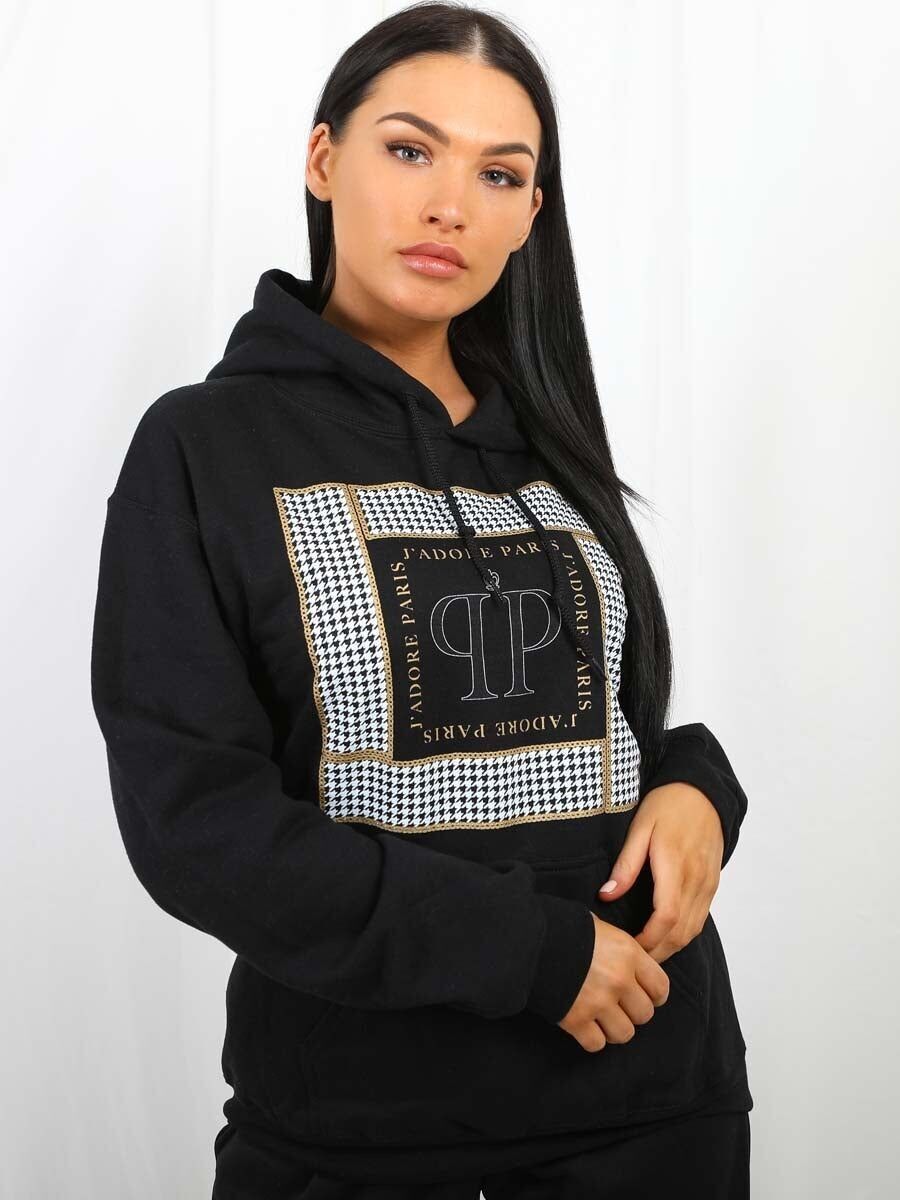 Felpa con cappuccio in pile con stampa J'Adore Paris