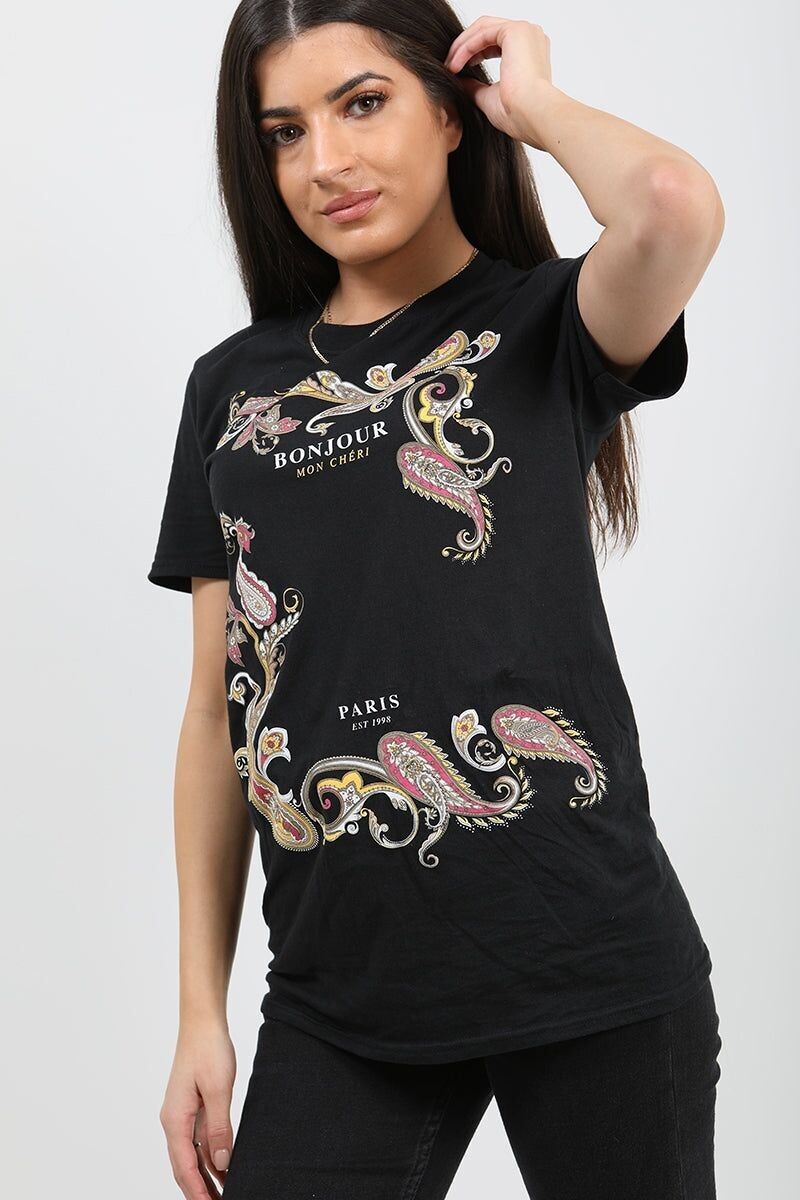 Maglietta Bonjour con grafica Paisley