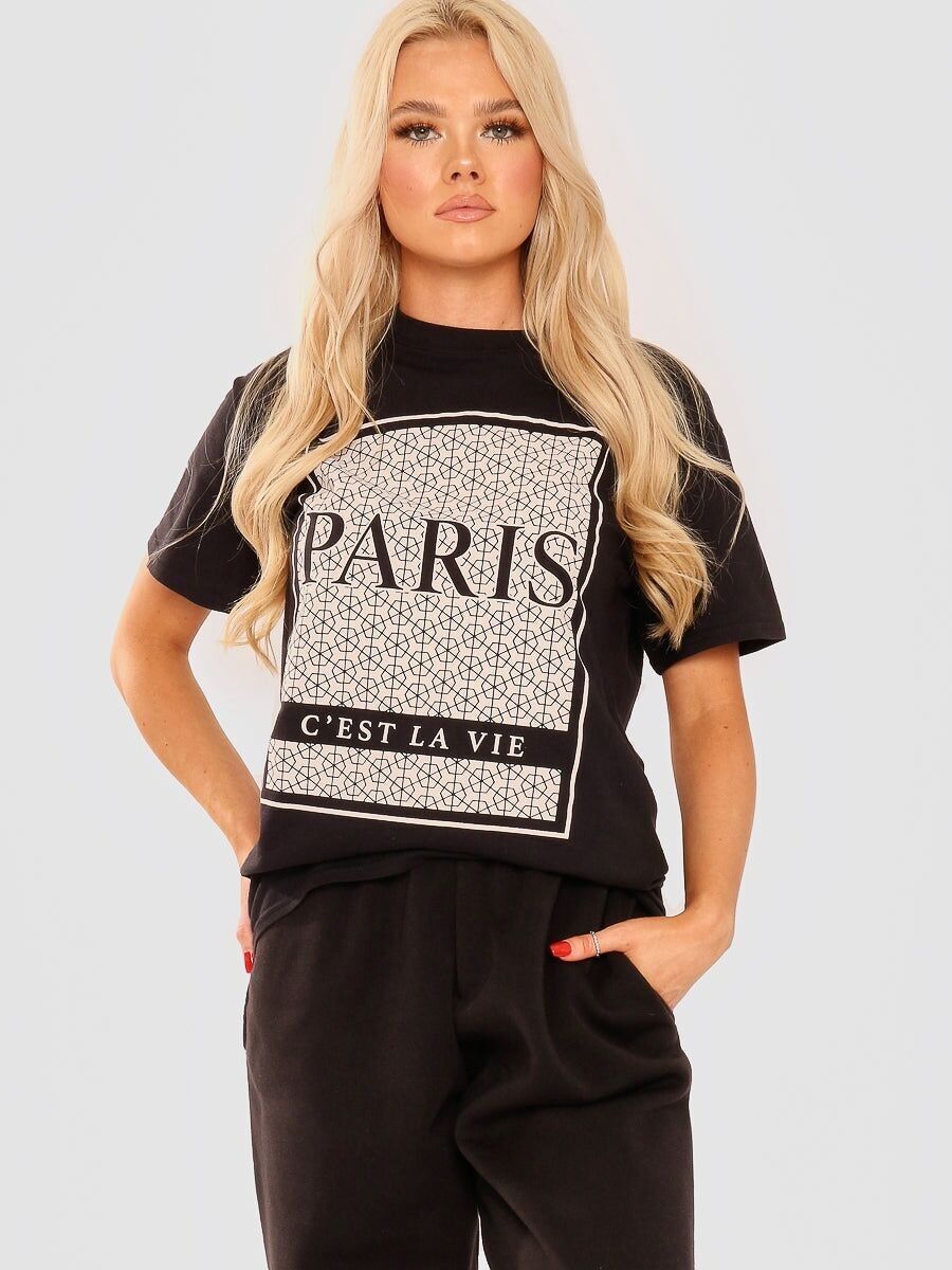 T-shirt con stampa grafica geometrica di Parigi