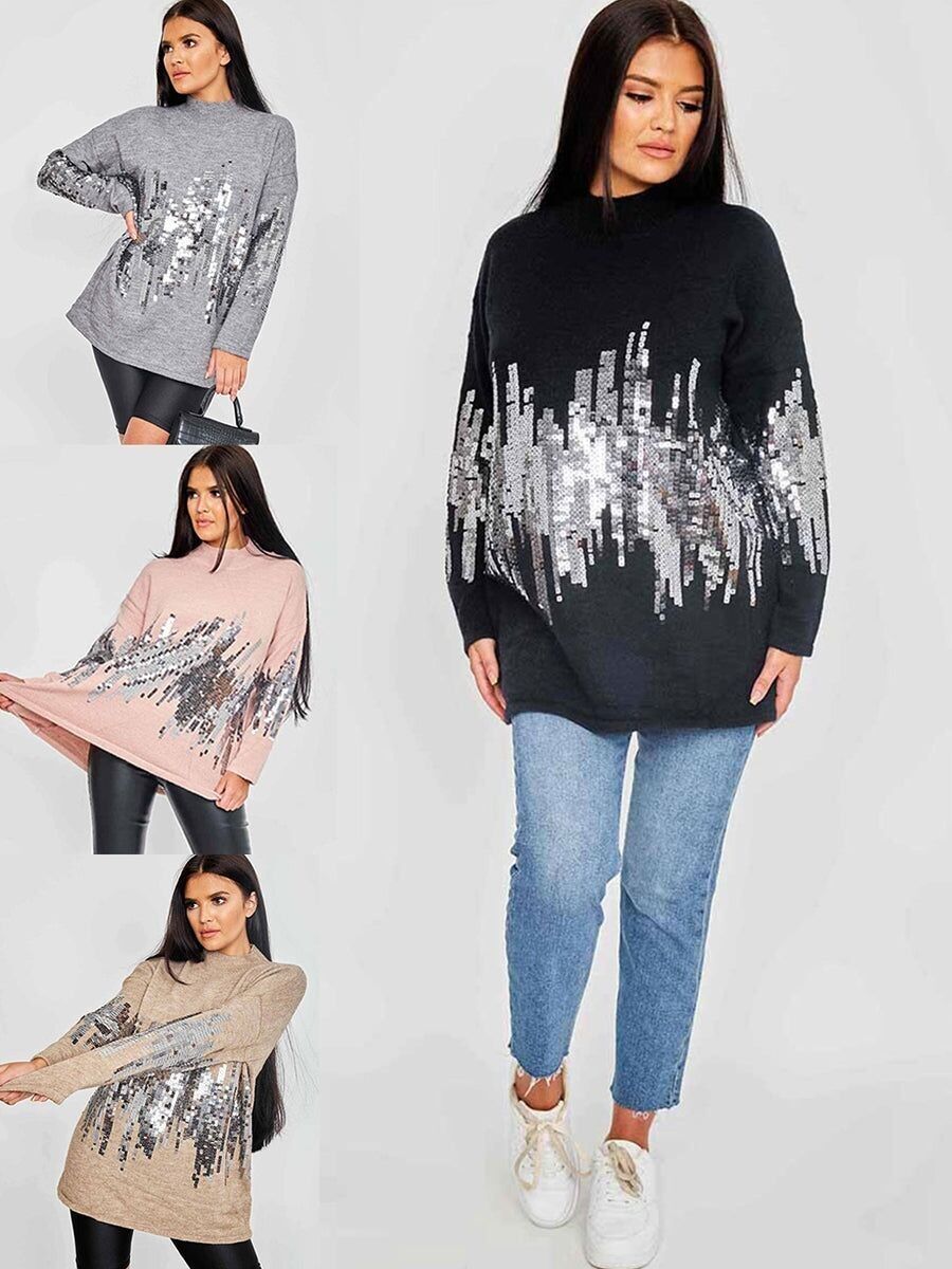 Confezione multipla di maglioni oversize a collo alto con paillettes