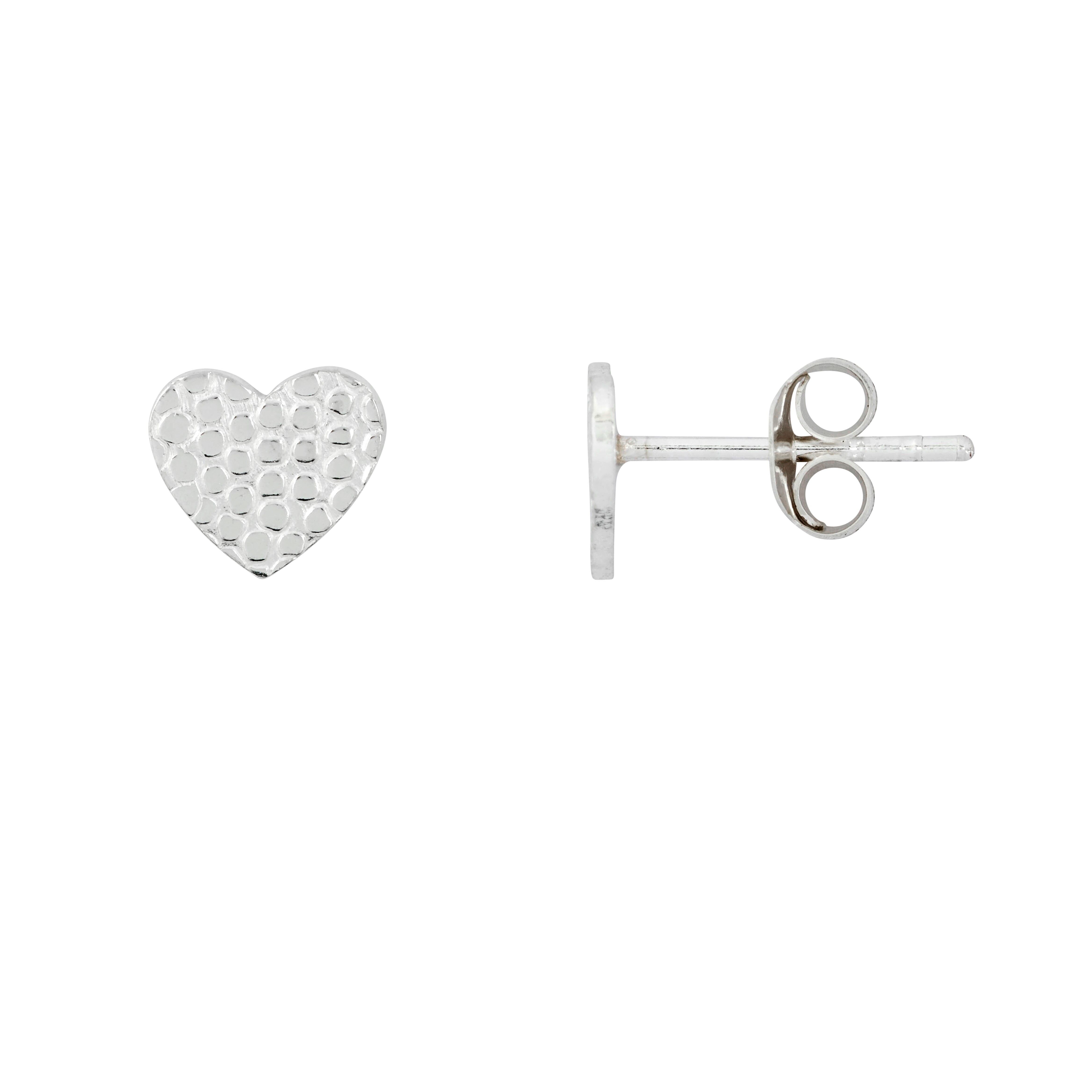 Orecchini a bottone a forma di cuore in argento sterling testurizzato