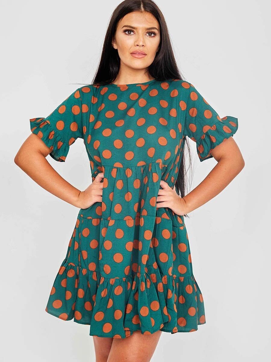 Abito grembiule a balze con stampa a cerchio