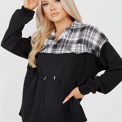 Distorted Check Drawstring Top