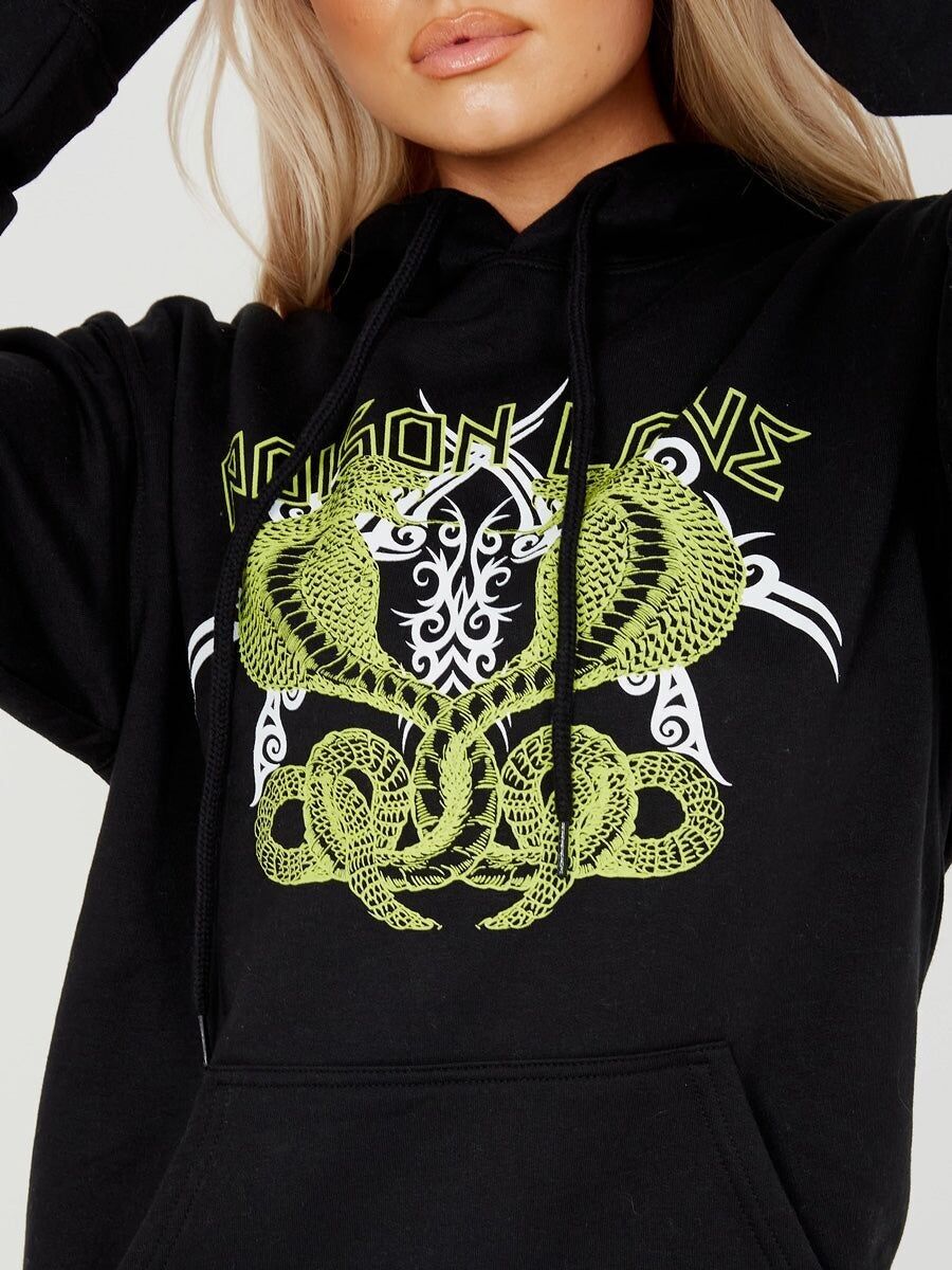 Felpa con cappuccio grafica Poison Love in pile
