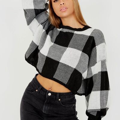 Maglione corto a quadri oversize lavorato a maglia