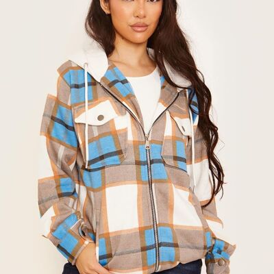 Thick Checked Shacket With Zip & Hood
