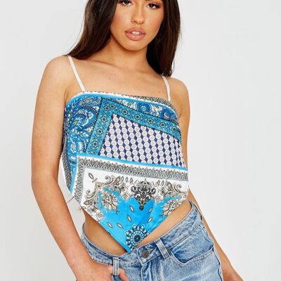 Scarf Print Tie Knot Back Cami Crop Top