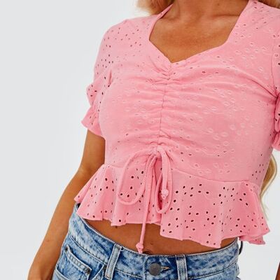 Anglaise Ruched Front Crop Top