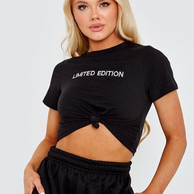 Limited Edition Embroidered Knot Front Crop Top