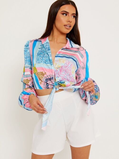 Patterned Print Tie Knot Shirt Top